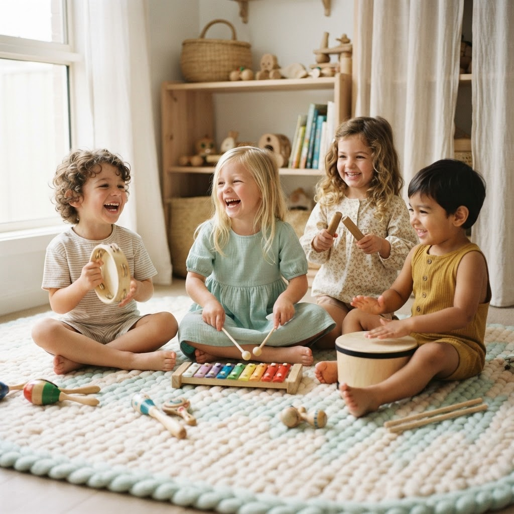 Children playing musical instruments together