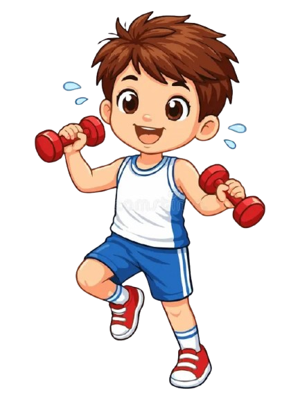 Child exercising with dumbbells